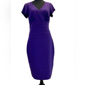 Frank Lyman purple short sleeve bodycon midi dress Sz 10 wedding guest formal